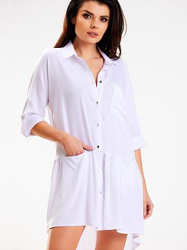 Daydress awama  Loose shirt dress with a trapezoidal cut collar. The long sleeve with an option to roll up and button up makes it an ideal creation for cool
