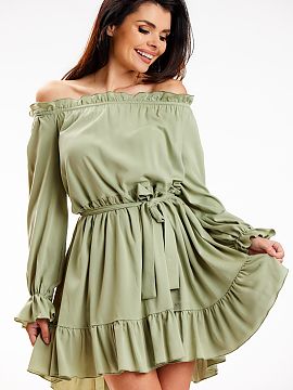 Daydress awama  Spanish dress with long sleeves ending in a frill. It can be worn in two ways, as an airy girly A-line dress, or tied at the waist with a be