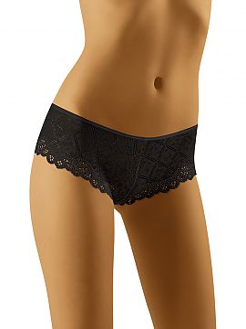 Panties Wolbar  Elegant panties made of soft, stretchy knit fabric. Charmingly decorated with lace around the thighs. Comfortable, feminine cut.