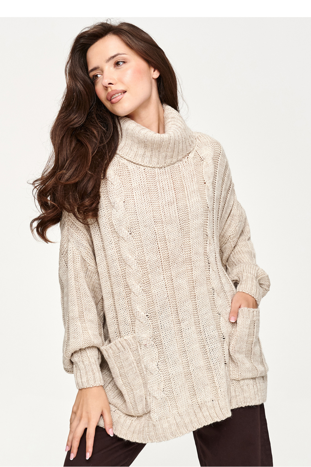 Adult Product 18+ - Turtleneck model 232052 Makadamia - Makadamia - Sweaters, Pullovers, Jumpers, Turtlenecks, Boleros, Shrugs - KS Store