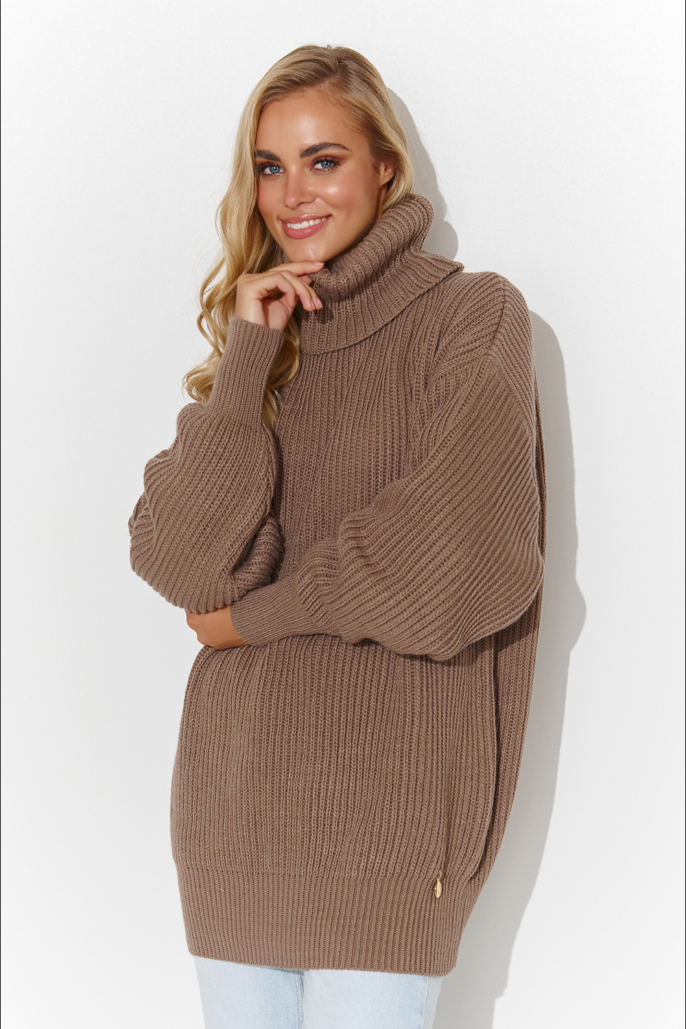 Adult Product 18+ - Turtleneck model 185216 Makadamia - Makadamia - Sweaters, Pullovers, Jumpers, Turtlenecks, Boleros, Shrugs - KS Store